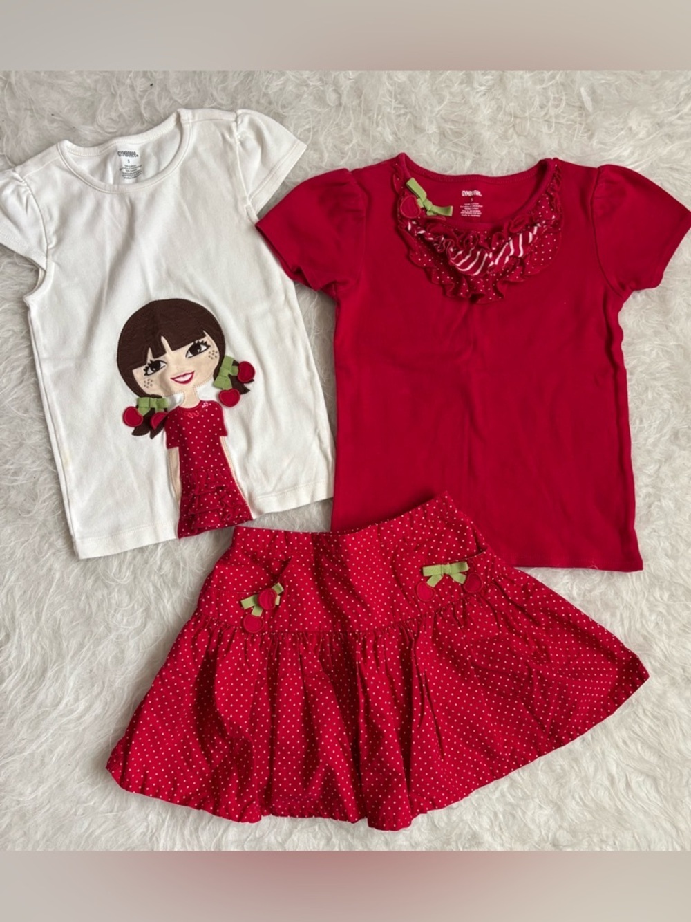 Gymboree Girls 3 Piece Americana White & Cherry Red Tees & Skort